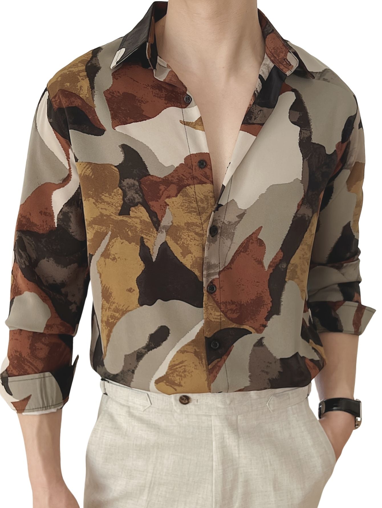 Men's Vintage Color Block Blouse