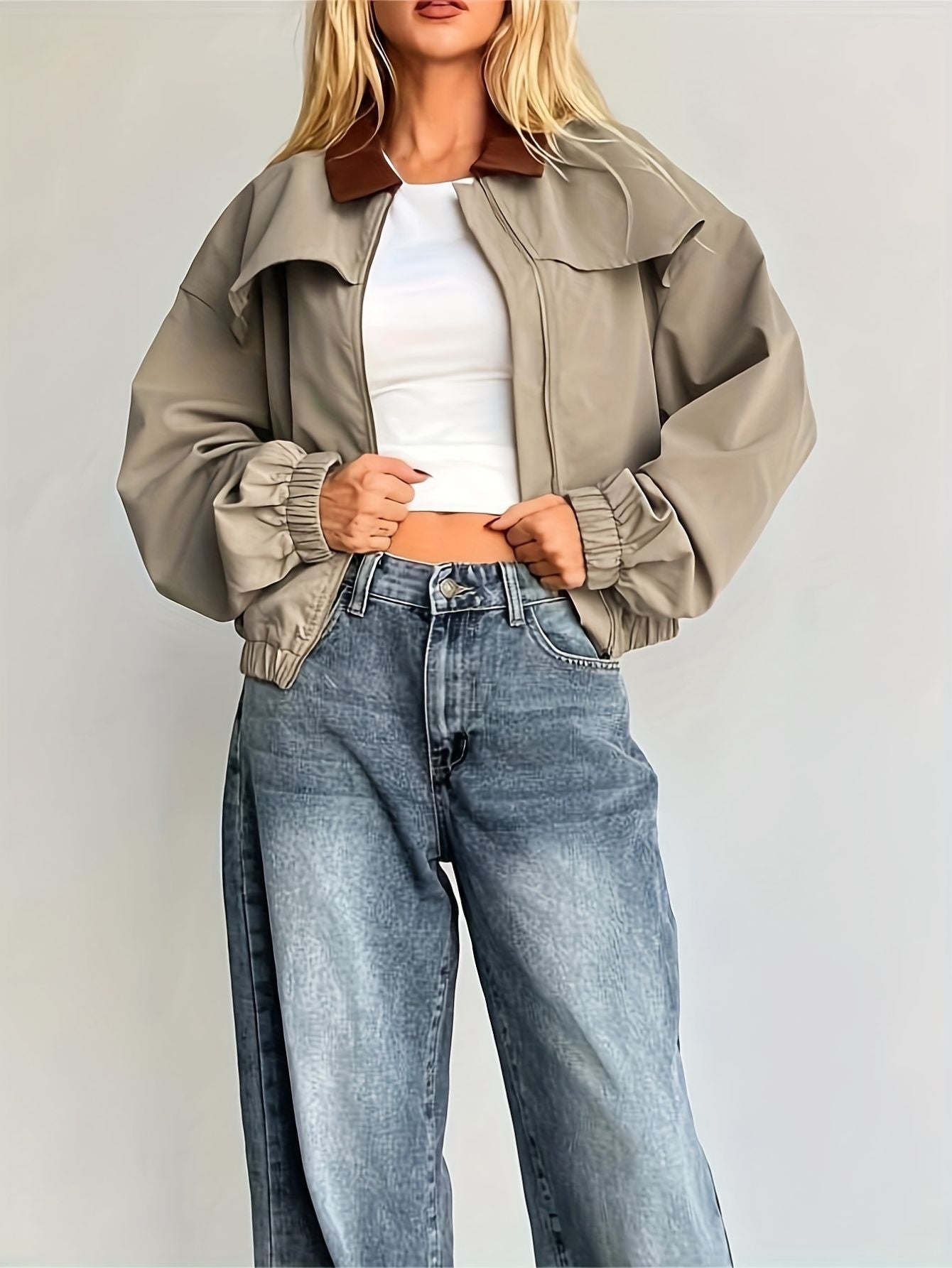 Casual Color Block Bomber Jacket
