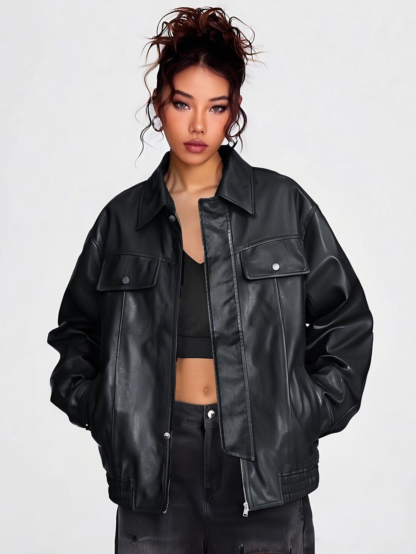 Vintage-Inspired Loose Fit Leather Jacket