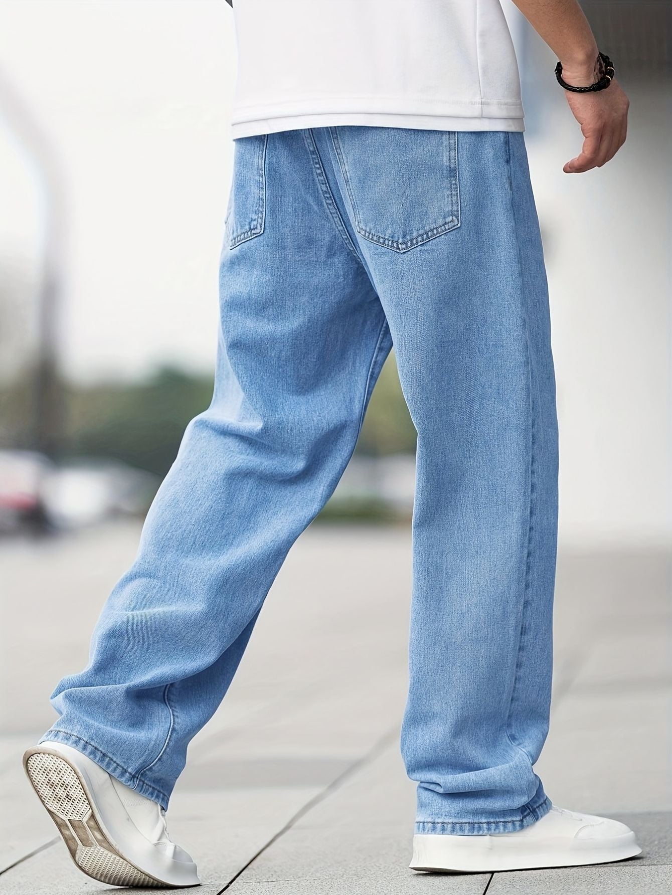 Men's Casual Wide-Leg Jeans – Light Blue Relaxed Fit