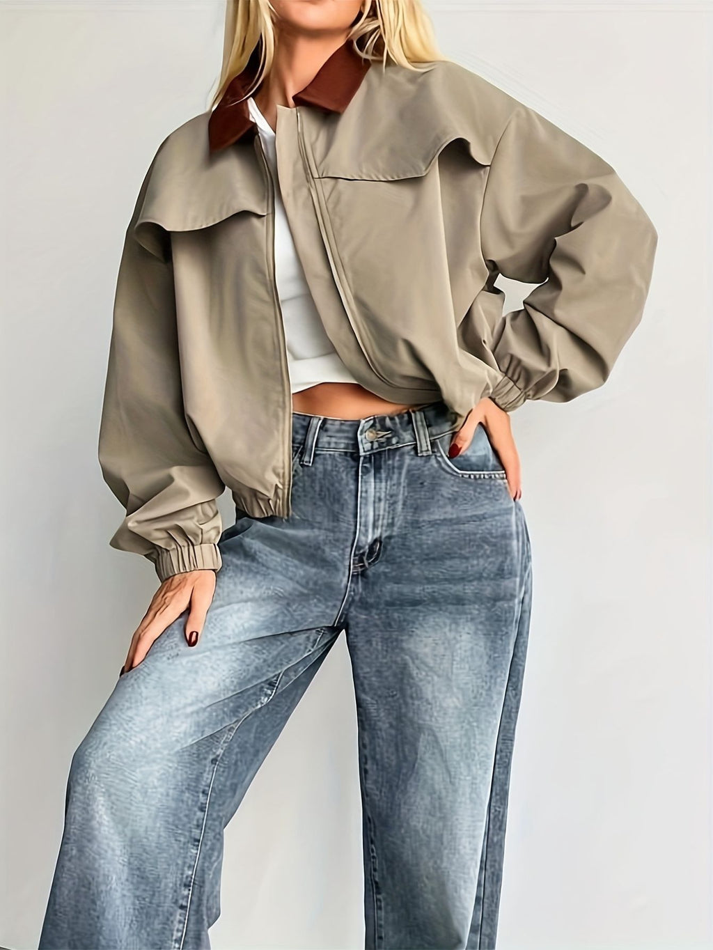 Casual Color Block Bomber Jacket