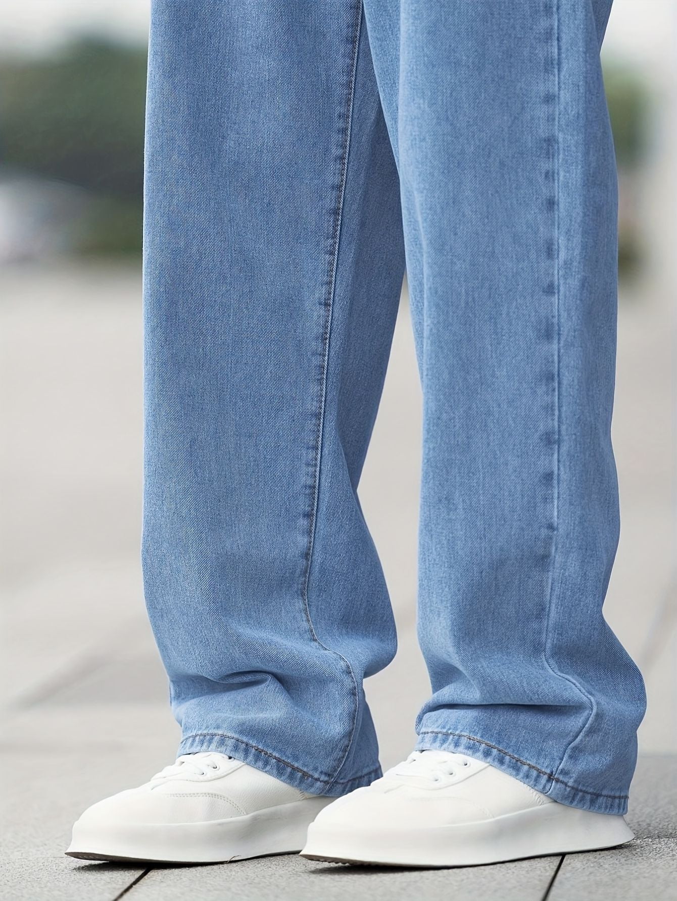 Men's Casual Wide-Leg Jeans – Light Blue Relaxed Fit
