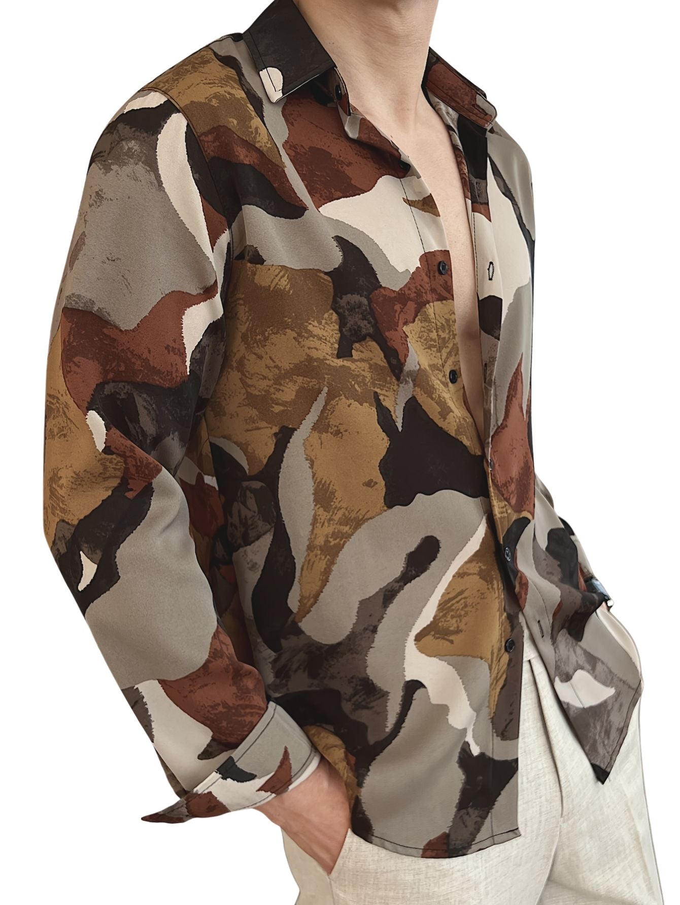 Men's Vintage Color Block Blouse
