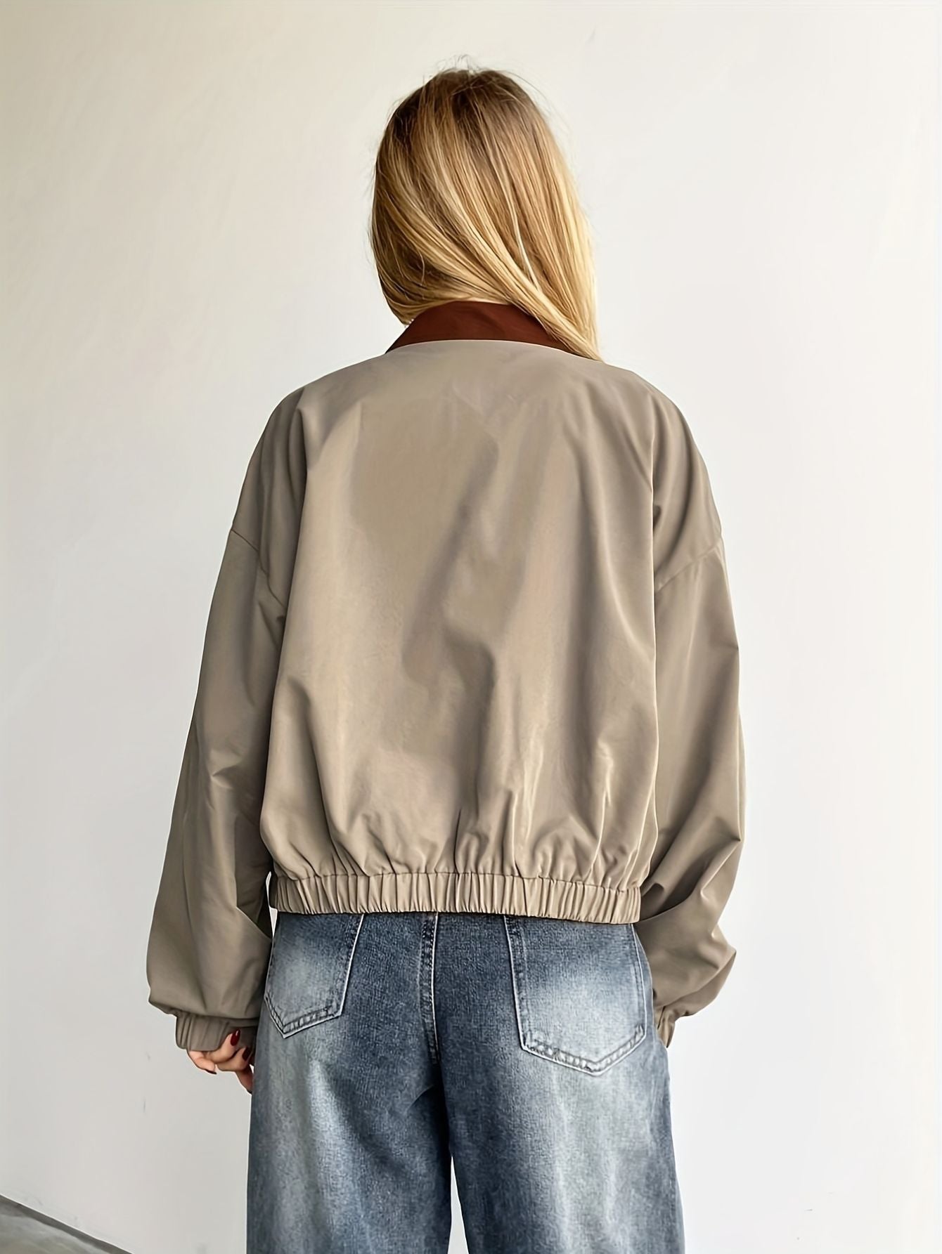 Casual Color Block Bomber Jacket