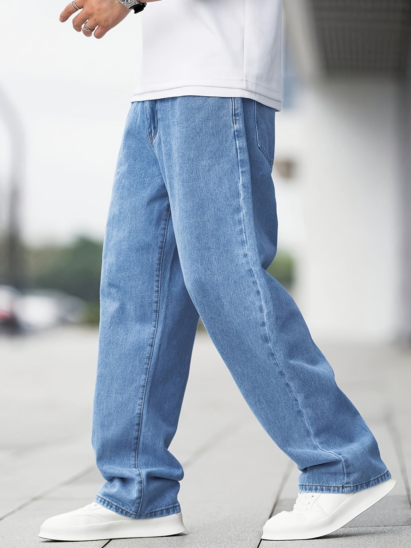 Men's Casual Wide-Leg Jeans – Light Blue Relaxed Fit