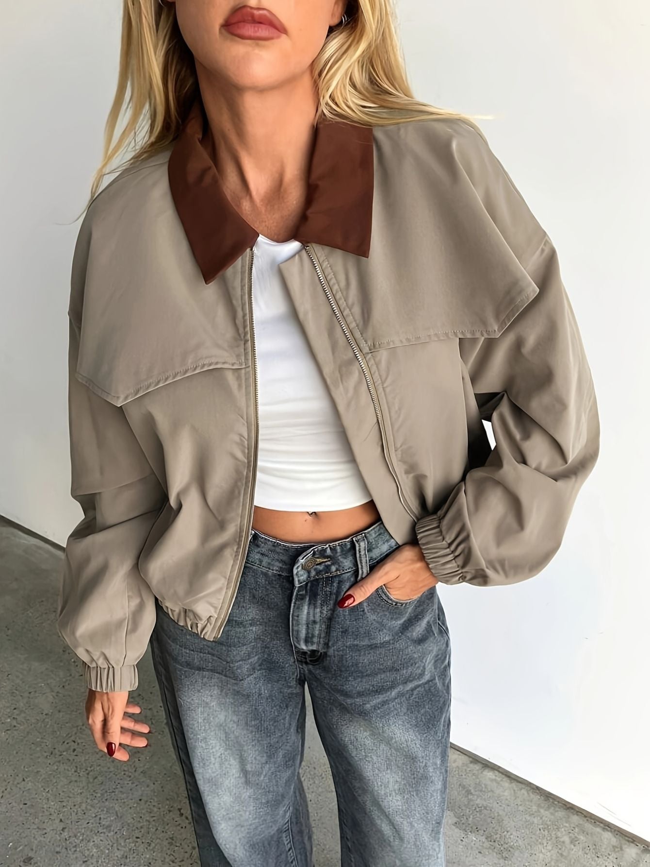 Casual Color Block Bomber Jacket